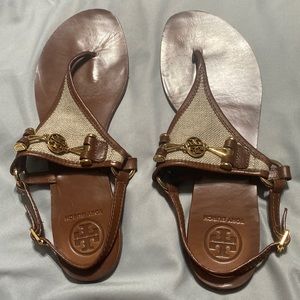 Tory Burch Horsebit Logo Brown Leath